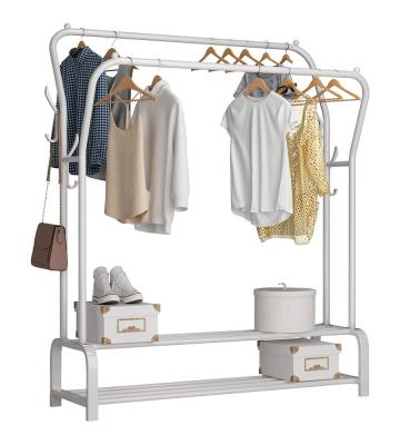 China Easy Movable Freestanding Hanger Double Layer 4 Bedroom Clothing Rack Double Hooks Multifunctional for sale