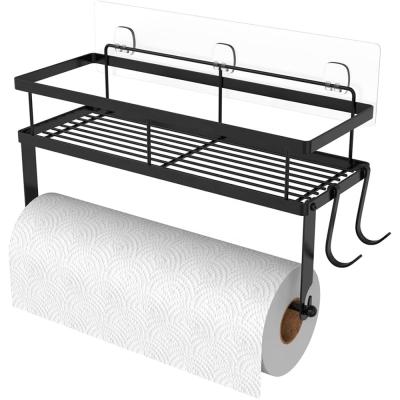 China Minimalist SeeYtomo Metal Stainless Steel Kitchen Paper Towel Spice Rack with Shelf Storage and Hooks for sale