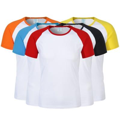 China Team Uniform Logo Prited Raglan QUICK DRY custom sleeve cheap price t-shirt split color cotton shirt joint wholesale for sale