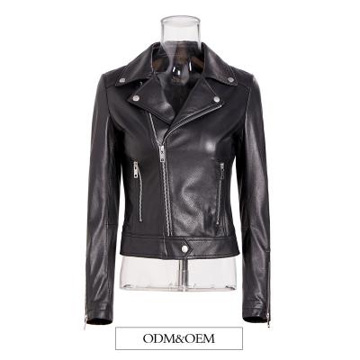 China New elegant style quilted imported from Turkey sheepskin women's real leather jacket style motorcycle short coat for sale