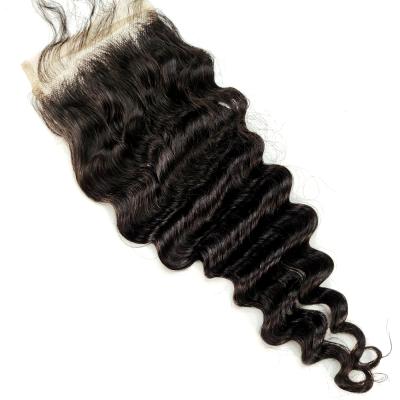 China MLIN 10A Deep Wave Brazilian Hair Virgin Human Hair Medium Brown 4x4 Lace Up Plucked Hairline Closure For Black Woman Seller for sale