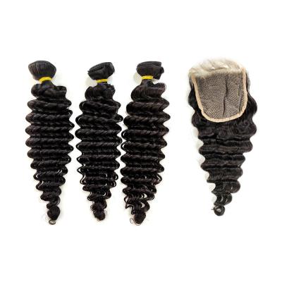 China MLIN Deep Wave Peruvian Hair Bundles With Hd Lace Up Hairline Hairbands High Quality Natural Hair Plucked With Baby Hair Vendor for sale