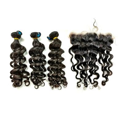 China LOOSE WAVE MLIN DEEP Bundle With Closure 13x4 13x6 Peruvian Human Natural Hair 4x4 5x5 Fronta Hairline Plucked With Baby Hair for sale