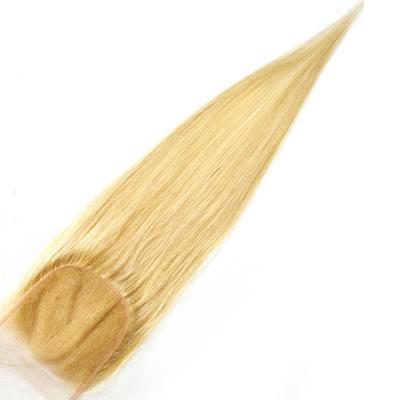 China No rejection. No tangling. Soft. MLIN Color Blonde 613 Lace HD Shiny Transparent Swiss Lace 4x4 Lace Closure Plucked Hairline With Baby Hair Bone Straight for sale