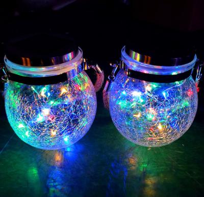 China Garden Glass Landscape Solar String Light Lantern 20 Led Solar Cracked Globe Lights Waterproof Glass Ball Hanging Lanterns For Garden for sale