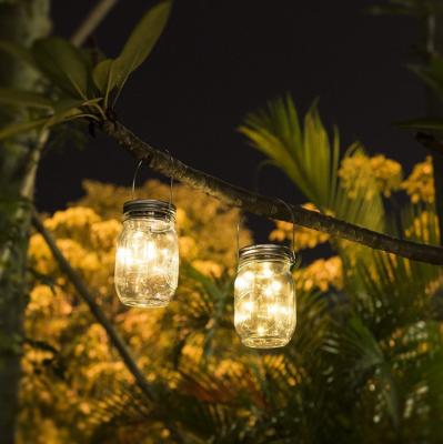 China Mason Jar Solar Lights Lanterns 20 LED Glass String Light with Mason Jar Garden Glass Solar Powered Hanging Lanterns for sale