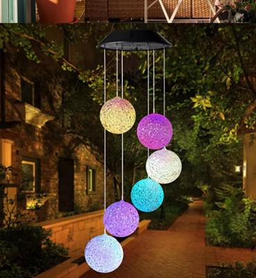 China Plastic Solar Wind Chime Light Waterproof Solar Led Colorful Garden Ball Wind Chime Hanging RGB Lights Garden Ornament for sale