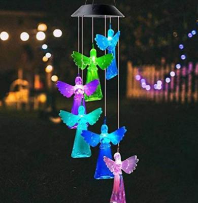 China Plastic Memorial Angel Wind Chimes for Garden Decor Waterproof Solar Wind Chimes Lights Color Change Landscape During Angel Wind Chime for sale