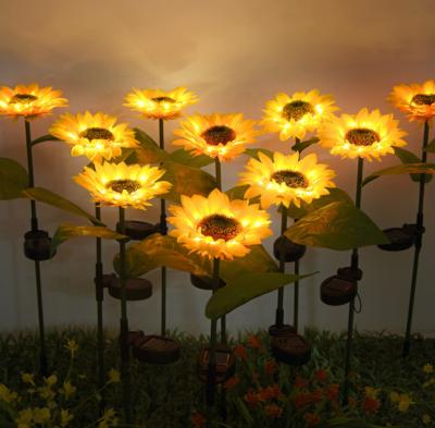 China Home and Garden Decoration Sunflower Lawn Garden Plastic Solar Sunflower Stack Light Outdoor Solar Garden Stake Lights for sale