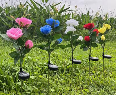 China Plastic 2 Pack Upgraded Solar Garden Lights with 10 Rose Flower Waterproof Rose Lawn Stake Lights Solar for Garden Decoration for sale