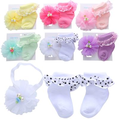 China QUICK DRY Flower Hair-ties Bangs Baby Hair Accessories Gift Sets Socks With Hair Band Set for sale