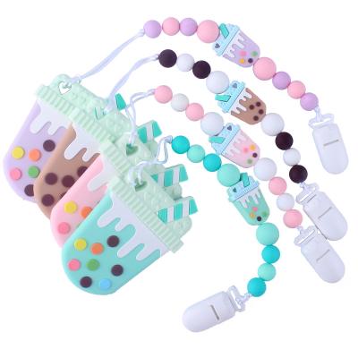 China New Design BPA Free Cute Ice Cream Baby Sensory Teether Toys Food Grade Soft Silicone Bpa Free Chain Teether Clip For Baby for sale