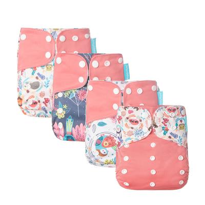 China Printed Washable Reusable Soft 4pcs/set Customized Logo Cloth Diaper Waterproof Washable Printed PUL Cloth Reusable for sale