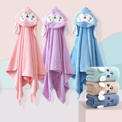 China Viable Wholesale Newborn Baby Fluff Thicken Blanket 85*150cm Hooded Cute Cartoon Children Bath Towel for sale