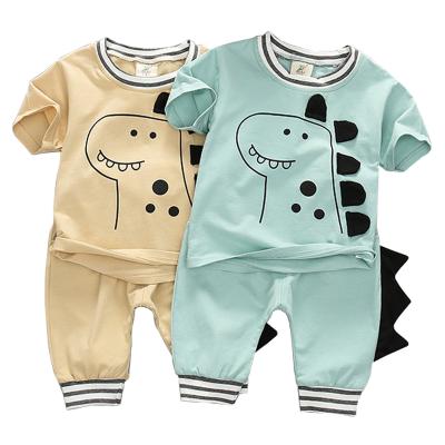 China Real Breathable Neutral Two-Piece Newborn Baby Clothing Summer Kids Cartoon Short Sleeve Clothes Sets for sale