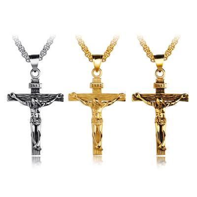 China skin-friendly & Wholesale Catholic Religious Jewelry Eco - Friendly Christian Cross Jesus Pendant Stainless Steel Necklace for sale