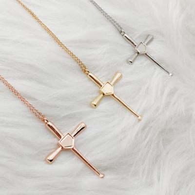 China New Trendy Trending Cross Waterproof Stainless Steel Sports Baseball Cross Pendant Necklace Jewelry for sale