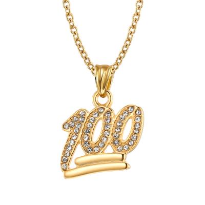 China Trendy Hiphop Jewelry For Teens 100 Number Charm Necklace Iced Out Diamond Hip Hop Jewelry Pendant Custom Made for sale