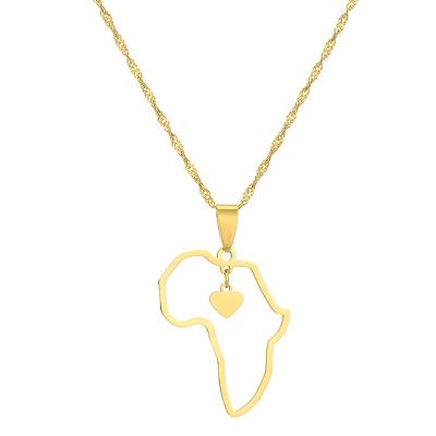 China skin-friendly & Eco-Friendly Wholesale 18K Gold Ion Plated Country Jewelry Stainless Steel Map Of Africa Heart Pendant Necklace for sale