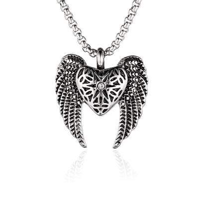 China skin-friendly & cremation jewelry Mini Heart Urn Ash Personalized memory eco-friendly keeper Angel Wing Pendant Necklace for sale