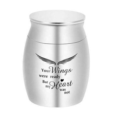 China skin-friendly & eco-friendly customized words pattern stainless steel keepsake pet cremation urns for human ashes for sale