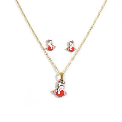 China skin-friendly & 18K Eco-friendly Stainless Steel Gold Plated Unique Gold Jewelry Set With Love Heart For Kids Girls for sale