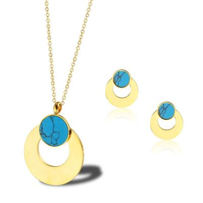 China 2021 New Fashion Stainless Steel Sweat And Corrosion Resistant 18K Gold Plated Western Turquoise Jewelry Sets for sale