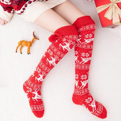 China Christmas Style Sustainable Women Bangs Deer Pattern Over The Knee Calcetines High Winter Warm Thick Stockings for sale