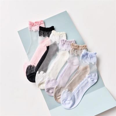 China Top Selling Transparent Socks Breathable Crystal Bottom Lace Silk Stockings Cotton Women Socks For Women Silk Socks Women for sale