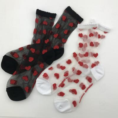 China Wholesale Japanese QUICK DRY lace edge pile Crystal Silk Transparent Glass Silk thin crew socks for sale