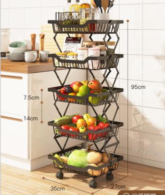 China Viable Folding Rack Kitchen Storage Rack 3 Tier Mesh Kitchen Storage Foldable Fruit and Vegetable Basket Storage Rack for sale