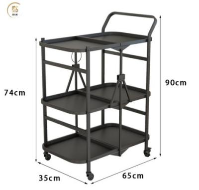 China 3 Tiers Rotating Rack Cart Sustainable Foldable Metal Cart Storage For Office Kitchen Bar for sale