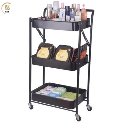 China Sustainable Revolving Carts Adjust Shelf Storage Rack Layered Kitchen Revolving 3 Tier Storage Shelf Rack With Wheels Black for sale