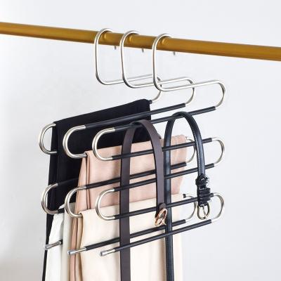 China Amazon Hot Sale Non Slip S Shaped Pants Hanger Non Slip 5 Layers S Shaped Space Saver Magic Closet Hangers for sale