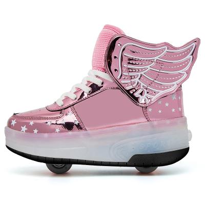 China Anti-Slippery LED Skate Shoes With Dual Wheels USB Charge Light Up Roller Sneakers Led Shoes For Girls And Boys for sale