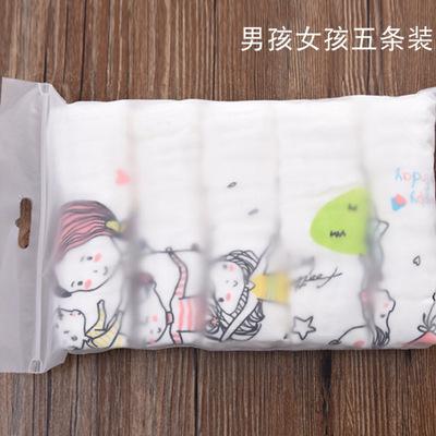 China Sustainable Printing Gauze Cotton Small Square Baby Towel Face Towel 5pieces Set for sale