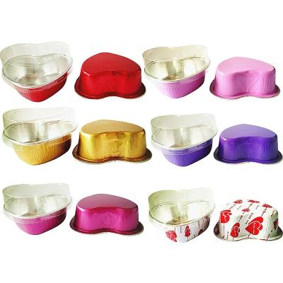 China Food Aluminum Foil Factory 100ml Disposable Colorful Heart Shape Aluminum Foil Container With Lid for sale