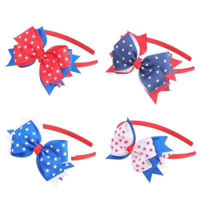 China Fashion 4th of July hair circlet grosgrain red and white hair bow for girls Independence Day headband for kids for sale