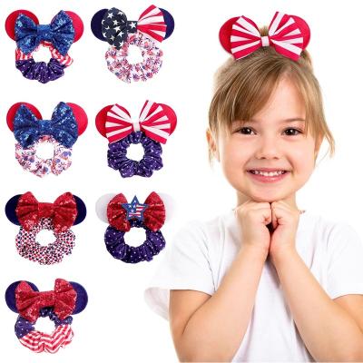 China 2022 Fashion Designer Star Patriotic Elastic Headband Girls Independence Day Sequin Bow Velvet Hair Scrunchies for 4th of July for sale