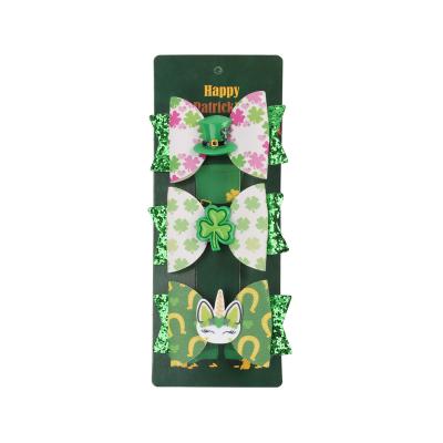 China 2022 Kids Hair Clip Eco-Friendly Designer Cute Unicorn Hairgrips Shiny Glitter St. Patrick's Day Clover Hair Clip Set For Baby for sale