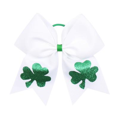 China Custom St Patrick's Day Print Clover Headband Hair Accessories Soft Elastic Ribbon Bow Tie Hair Accessories For Girls Kids Headbands for sale