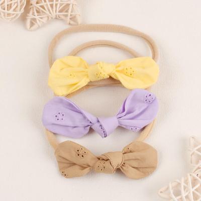 China Newborn Cavity Flower Elastic Hair Band Cotton Skin Care Bowknot Baby Headwear 3pcs/set Nylon Baby Headband For 1-3Y for sale