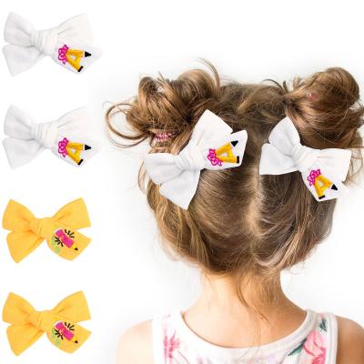 China Hair Accessories 2PCS/Set Bow Design New Back To School Hair Clip Cloth Pencil Bow For Kids Hair Accessories for sale