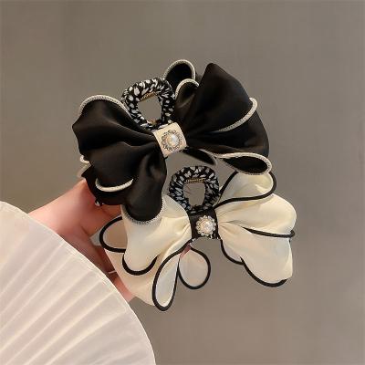 China Fashionable Bow Hairpins Chiffon Pearl Ponytail Holder Korean Lady Jewelry Hair Accessories Hair Claw Clips For Women Girl for sale