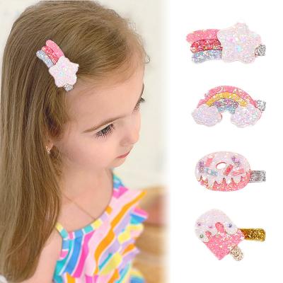 China Hair Accessories New Design Sequin Glitter Hair Clips Rain Bow Star Hairpins For Kids Hair Accessories for sale