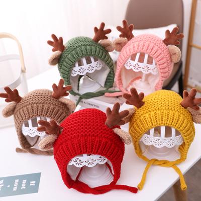 China COMMON Cute Winter Baby Elk Elk Antlers Hat Plush Knitted Warmer Girls Beanie Christmas Hats Kids Hat Boys Earflap for sale