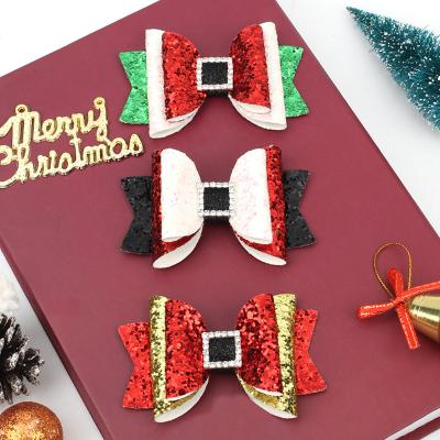 China Hair Accessories Wholesale Girls Christmas Hair Accessories Christmas Glitter Bow Hair Clips Accessories For Girl for sale