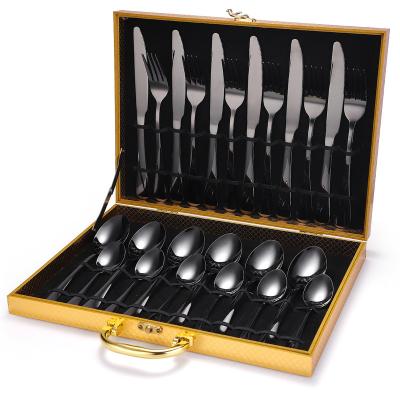 China Factory Price Stainless Steel Piece Cutlery Set Viable Silver Spoons 24 Bifurcate Modern Flatware Set for sale