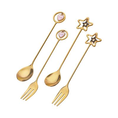 China Viable Hot Sale Gift Box With Star Heart Shaped Teaspoon With Creative Keepsake Stainless Steel Spoon And Fork Set for sale