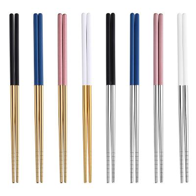 China Durable Non-slip Food Grade 304 Stainless Steel Chopsticks Household Set Hollow Chopsticks Gold Plated Mirror Metal Polish Chopsticks for sale